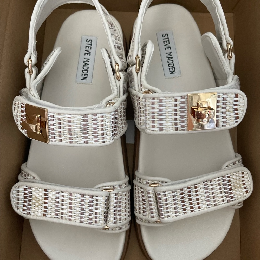 Steve Madden White Woven Sandals with Adjustable Strap